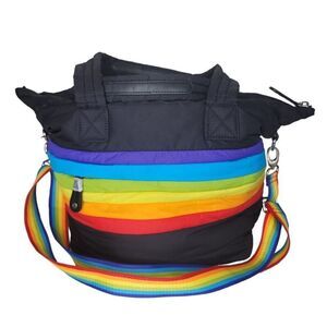 Sondra Roberts squared black rainbow puffer tote bag